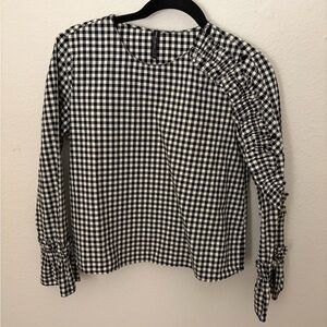 Zara Black and White Gingham Ruffle Blouse